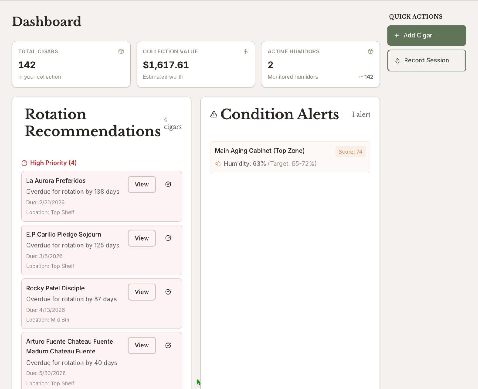 HumiVault dashboard